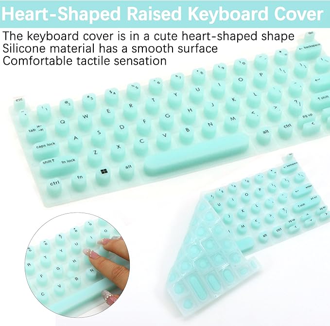 Raised Keyboard Cover for Long Nails, Heart Shaped Keyboard Protective Cover Nail Beauty Keyboard Compatible with HP EliteBook x360 G9 14" etc. (Black)