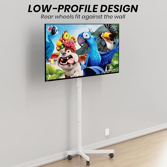 Mobile TV Cart Rolling TV Stand for 23-60 Inch LCD LED Flat Curved Screens up to 88 lbs-Height Adjustable Portable TV Stand on Wheels-Outdoor TV Stand Mount, Max VESA 400x400mm, White