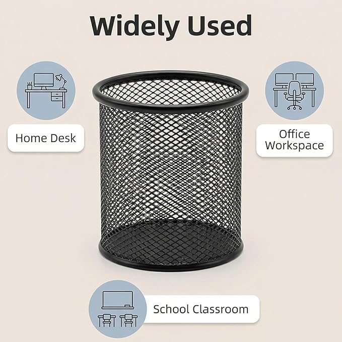 Pen Holder Mesh Pencil Holder Metal Pen Holder Pencil Holder for Desk Office Pen Organizer Black, 8 Pack
