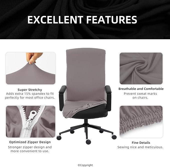 Elastic Computer Chair Cover with Durable Zipper - Protective Removable Washable Universal Office Desk Chair Seat Slip Cover - Stretchy Soft Anti-dust Desk Chair Seat Protector for Dogs, Cats, Pets