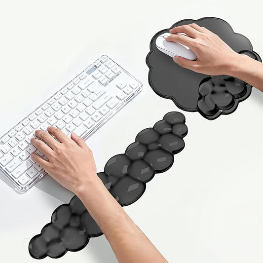 Keyboard Wrist Rest Set — Ergonomic Cloud Wrist Rest Keyboard and Mouse Pad, Non-Slip Desk Accessories for Office and Home（Black）