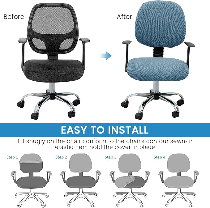 MIFXIN Computer Office Chair Cover Stretch Elastic Slipcover 2 Piece Jacquard Washable Computer Chair Covers Furniture Protector for Office Home, NO Chair Only Covers (Blue)