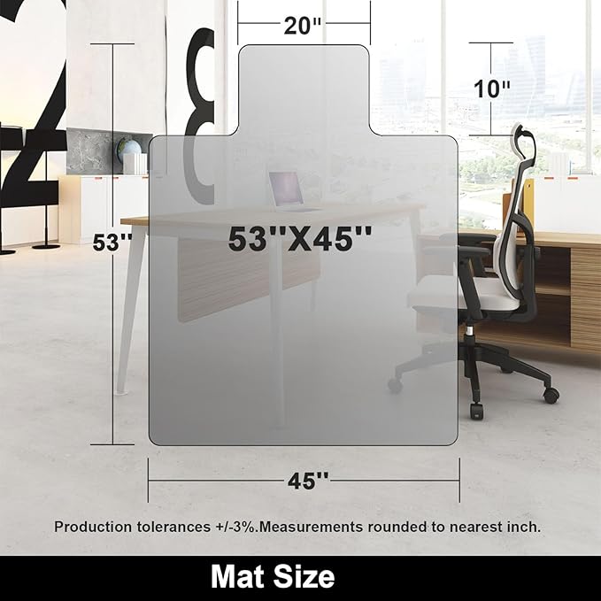 AiBOB Chair Mat for Low Pile Carpet Floors, Flat Without Curling, 53 X 45 in, Office Carpeted Floor Mats for Computer Chairs Desk