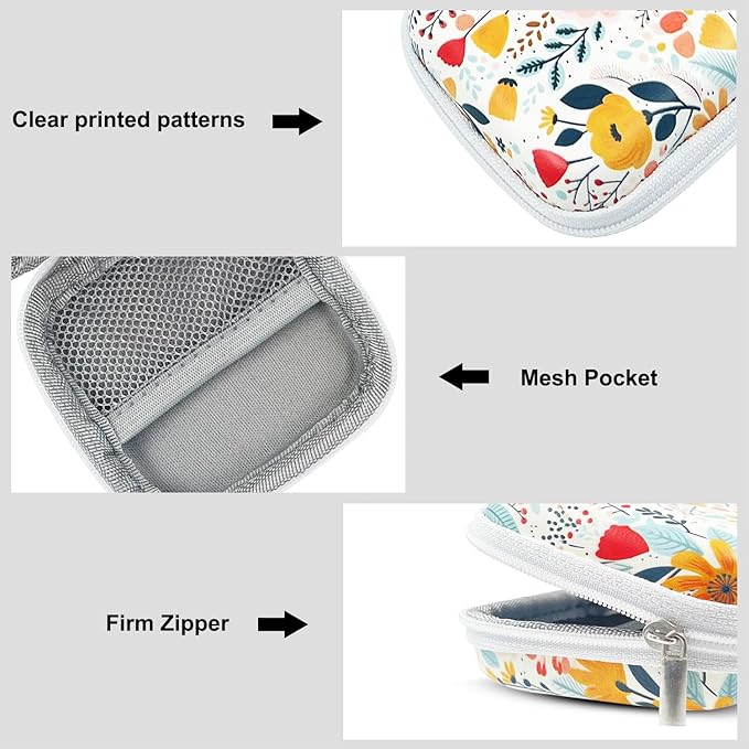 Square Earbud Case Headphone Organizer Ear Bud Case Portable EVA Carrying Box Storage Bag with Carabiner for AirPods Beats Bose Galaxy Buds 3 Data Cable Storage (Blooming Floral)
