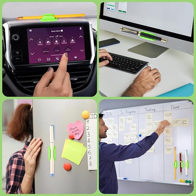 VZZNN 20 PCS Adhesive Pencil Holders for Desk, Silicone Pen Holder for Notebook Wall Clipboard, Durable Pencil Holder for Classroom School Office Home Teacher Student Supplies, Green
