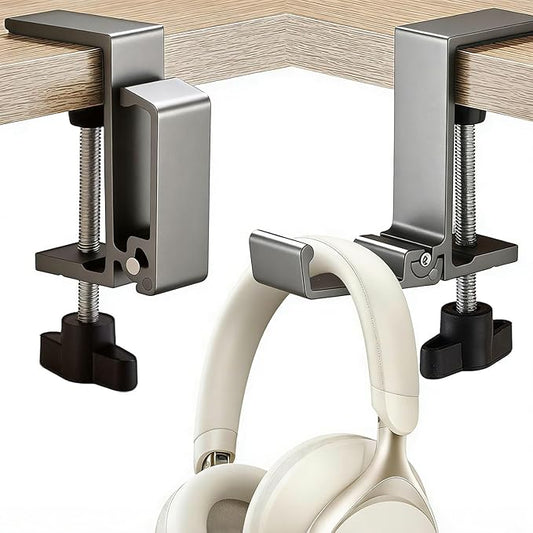 JAKO Aluminum Alloy Headphone Stand for Desk, Foldable Headphone Holder - Headset Stand Hook Mount, PC Gaming Headset Holder Under Desk Clamp for Office, Computer, Student Class Table, Handmade Table