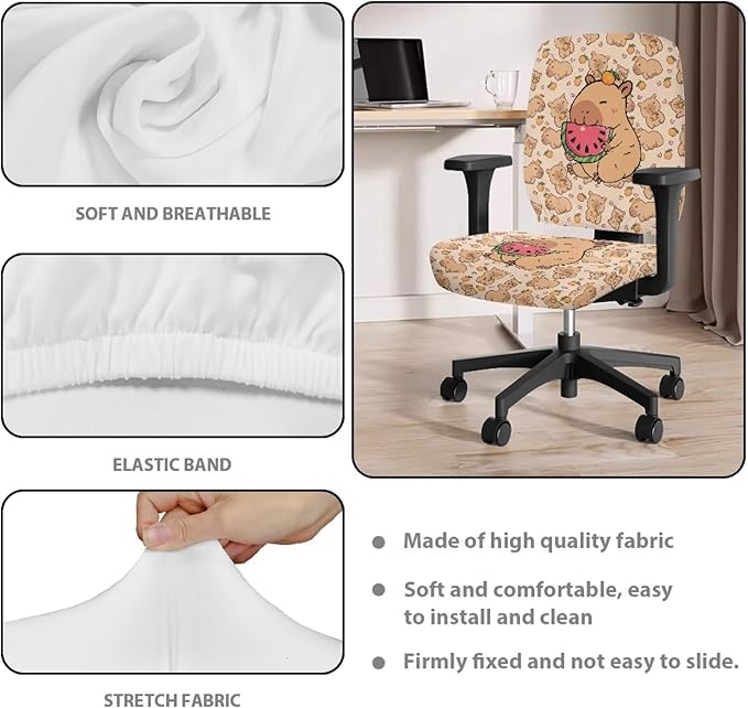 Capybara Computer Chair Cover Stretchable Office Chair Covers 2 Piece Universal Fit Most Wheelchairs,Computer Chairs,Gaming Chairs Washable Slipcovers Protector Brown