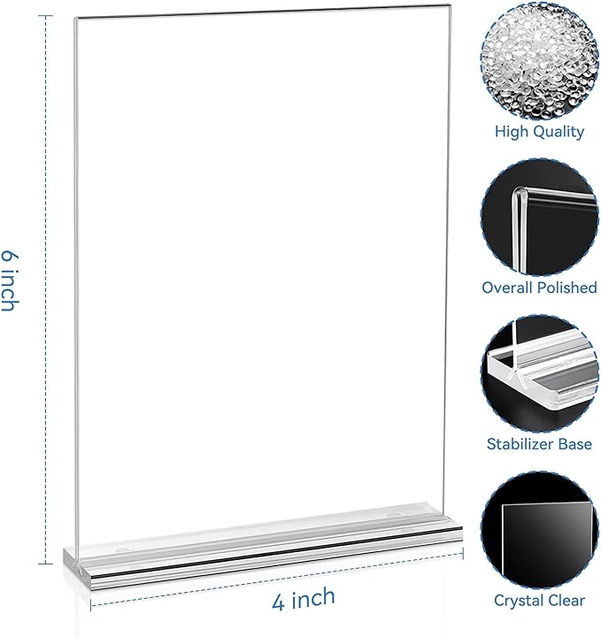 EHWINE 24 Pack Acrylic Sign Holders 4x6 Double-Sided Tabletop Display Stands for Menus Flyers & Signs, Clear Acrylic Picture Frame for Office Business Store & Events