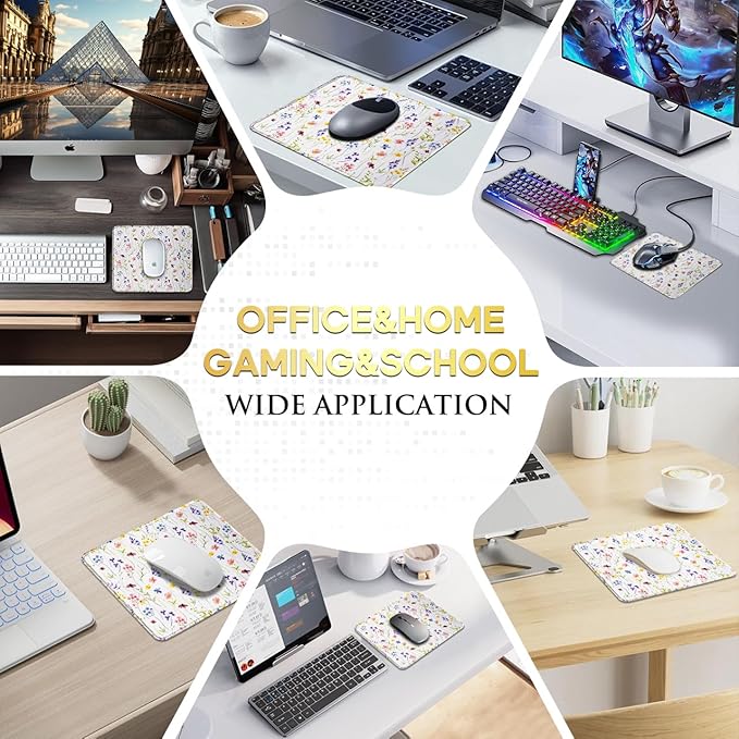 JIKIOU Mouse Pad with Non-Slip Rubber Base, Premium-Textured & Washable Computer Mousepad with Stitched Edges, Mouse Pads for Computers, Laptop, Gaming, Office & Home, 10.2 x 8.3 in White Flowers