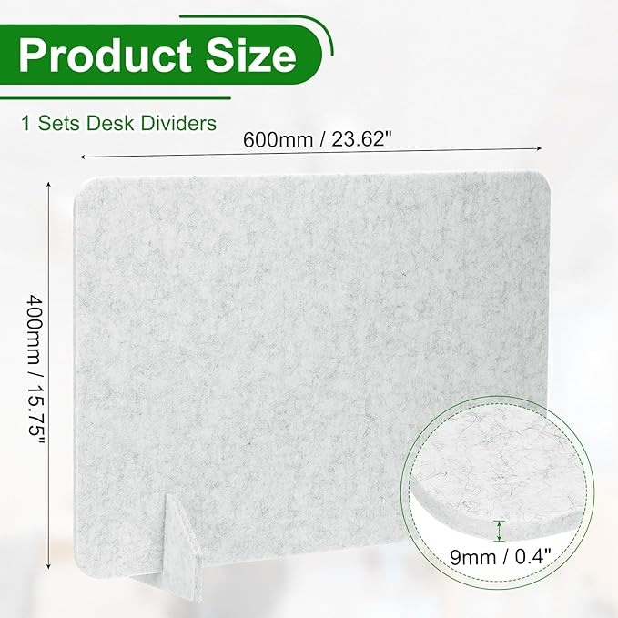 PATIKIL Desk Dividers 24" x 16", 1 Pack Desk Privacy Panel Freestanding Noise Reducing Partition Acoustic Panel with 2Pcs Support Feet for Testing Office Home Library, Light Gray Style A