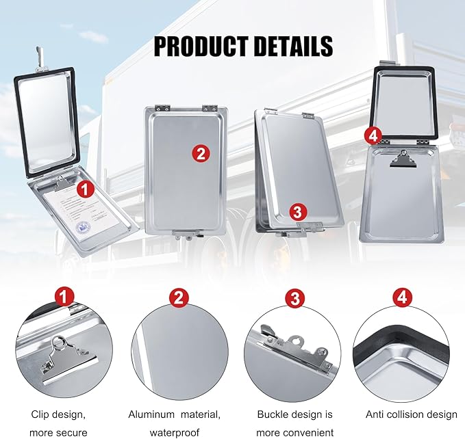 Truck and Trailer Aluminum Manifest Holder Waterproof Box with Stainless Steel Hinges and Latch, Document Holder Kit (1)
