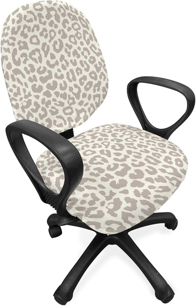 Ambesonne Leopard Office Chair Slipcover, Skin Print in Beige and Brown Shades Wildlife Nature Safari Abstract Layout, Protective Stretch Decorative Fabric Cover, Standard Size, Ivory