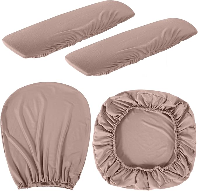 Tallew 4 Pcs Office Chair Covers Set Computer Universal Protective Stretchable Chair Seat Covers Desk Armrest Cover Pads Office Cushion Backrest for Rotating(Regular,Dusty Rose)