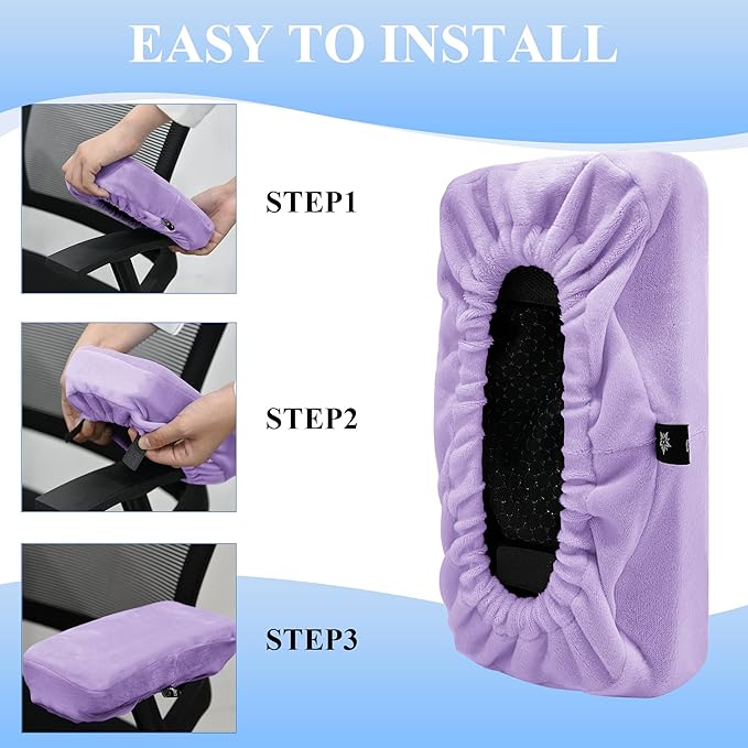 SPRING SEAON Office Chair Arm Covers Soft Memory Foam Arm Rest Pads Short Plush Gaming Chair Armrest Cushion Provide Cushioning for Elbows and Forearms 2 Pack Chair Covers for Arms (Purple)