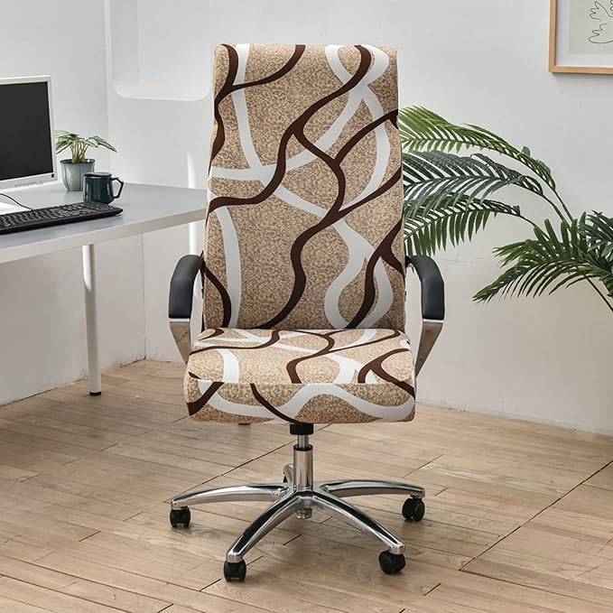 Stretch Office Chair Cover with Zipper Printed Computer Chair Cover for Armrest Chair Universal Removable Spandex Rotating Boss Chair Slipcovers Soft Desk Chair Seat Protector for Dogs, Cats (L, 01)