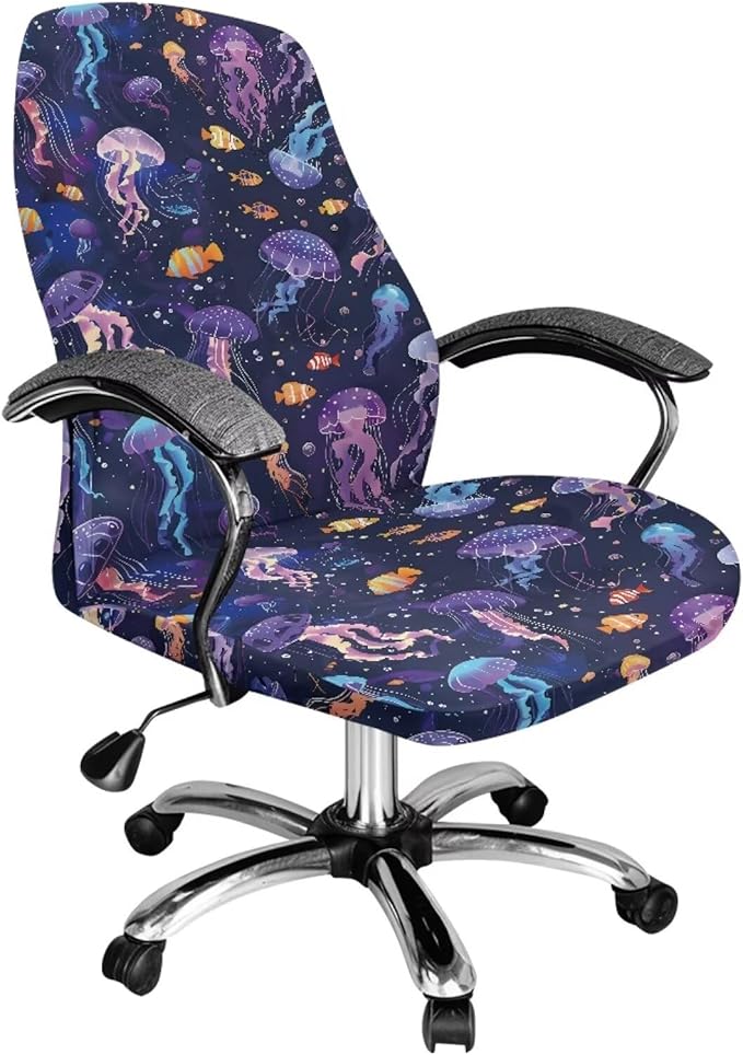 Talayituse Jellyfish Fish Print Office Chair Covers Stretchable Computer Chair Slipcover for Modern Simplism Style High Back Boss Chair (No Chair), S