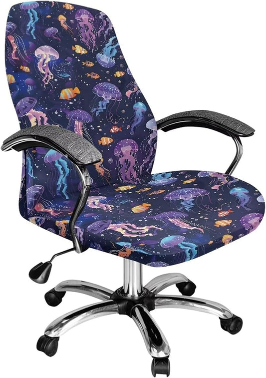 Talayituse Jellyfish Fish Print Office Chair Covers Stretchable Computer Chair Slipcover for Modern Simplism Style High Back Boss Chair (No Chair), S