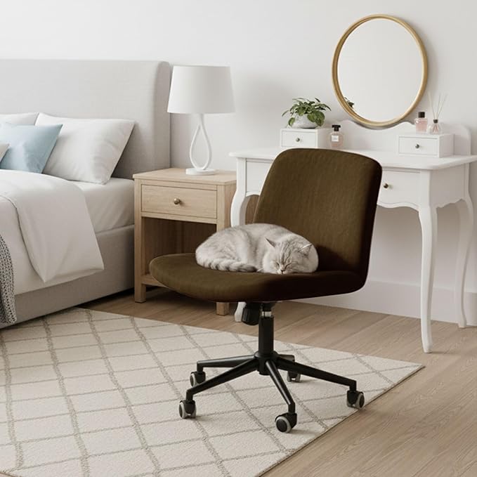NICEEC Criss Cross Chair Cover Armless Office Dorm Desk Chair Covers Vanity Chair Covers Computer Mid Back Wide Seat Chair Without Arms Protector Spandex Stretch Slipcover Brown(No Chair Only Cover)