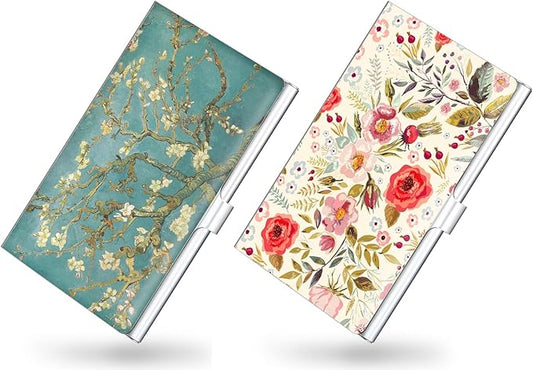 2 Pack Business Card Holder，Color Printing Men's and Women's Business Card Case，Ultra-thin Metal Business Card Organizer，Carry-on Pocket Wallet Business Card Holder
