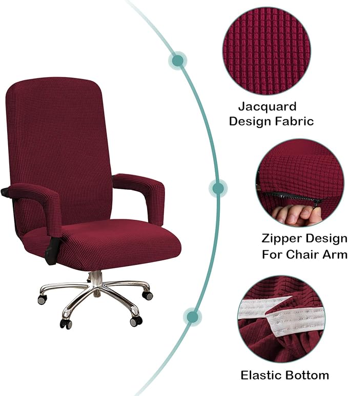 Turquoize Office Chair Cover Stretch With Arms - Universal Removable Rotating Boss Slipcover for Computer Desk Chairs - for Dogs Cats Pets, Burgundy