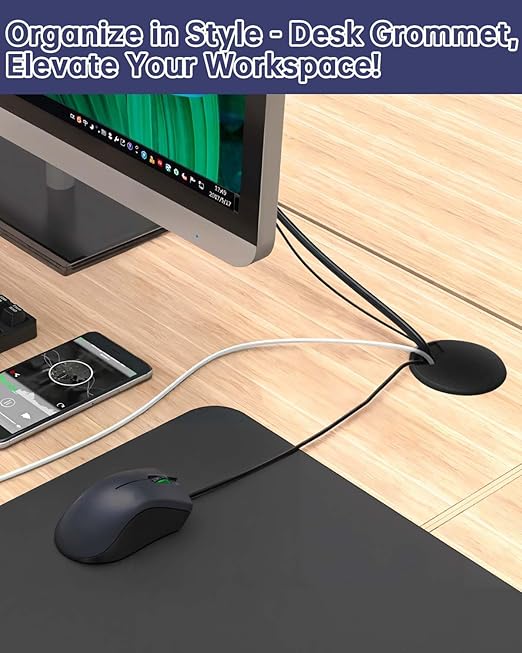 Desk Grommet & Cable Grommet 2-3/8 Inch (10 Pack) - Black Cord Hole Cover with Hole Saw - Cable Management Kit for Office Desk, TV Stand, Workstation - Hide Wires Behind Wall, Cable Pass Through