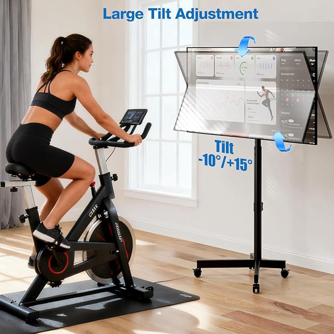 Mobile TV Cart, Floor TV Stand for 13-55 inch TVs with -10°/+15° Tilt Mount Holds up to 77 lbs, Rolling TV Cart for Flat/Curved Screens, Height Adjustable Portable TV Stand Max VESA 400x400mm