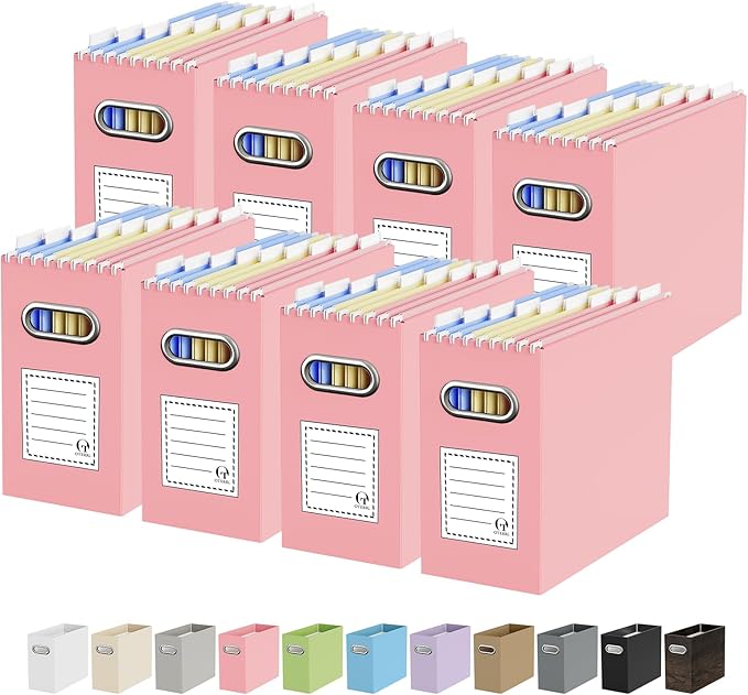 Oterri Cardboard File Organizer Box for Hanging File Folders Letter Size,File Box for Computer Desk,File Cabinet,Working Home,Office,Classroom (Pink, Letter Size - 8 Packs)