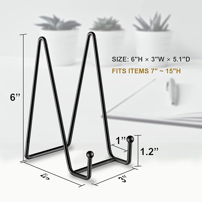 Hoewina 10 Pack 6 Inch Plate Stands for Display, Plate Holder Display Stands, Metal Frame holder stand for Book, Picture, Decorative Plate, Photo and Platter, Tabletop Art