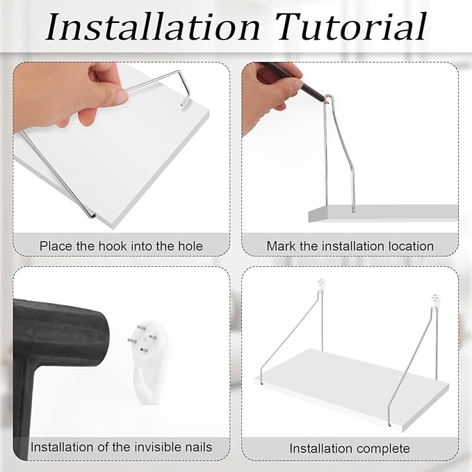 DERTE Projector Shelf for Wall 12x6 Inch Wall Mount Shelf Wood Floating Organizer Accessories for Projector Router Modem Cable Box in Kitchen Bathroom Office (White)