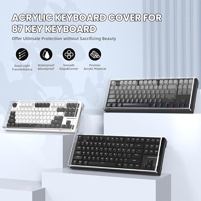 ZIYOU LANG KC03 Acrylic Clear Transparent Keyboard Cover(13.9 * 5 * 0.9’’) with Dustproof Waterproof Anti-hit Anti-cat Protective Case for 75% Layout 82Key 84Key 87Key Mechanical Gaming Keyboard