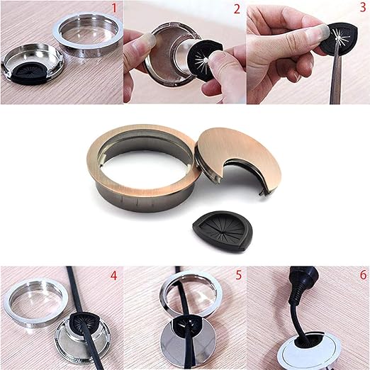 HJ Garden 1pc 2 inch (50mm) Metal Desk Grommets for Managing and Hiding Wire Cord Cable Hole Cover Office PC Desk Cable Cord Organizer Zinc Alloy Cover Copper Red