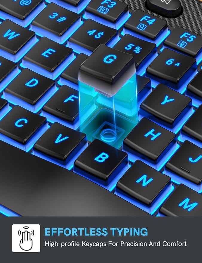 SABLUTE Wireless Keyboard and Mouse Combo Ergonomic - MA12Pro Wave Keyboard with Leather Wrist Rest for Comfortable Typing, RGB Backlit Rechargeable for Windows, Mac, PC, Laptop