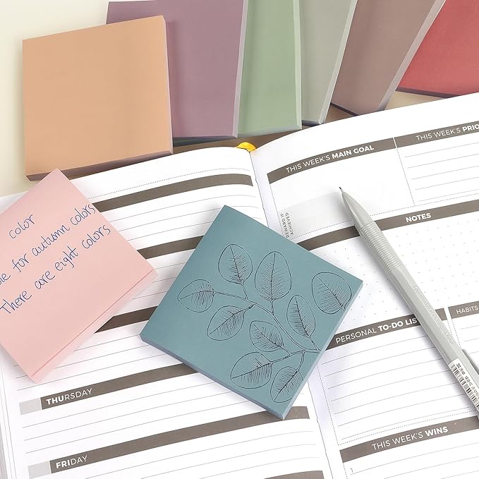 Osboo Sticky Notes 3x3 Self-Stick Notes Pads with 8 Morandi Colors, Easy to Post for Office, School, Home, 8 Pads/Pack, 80 Sheets/Pad