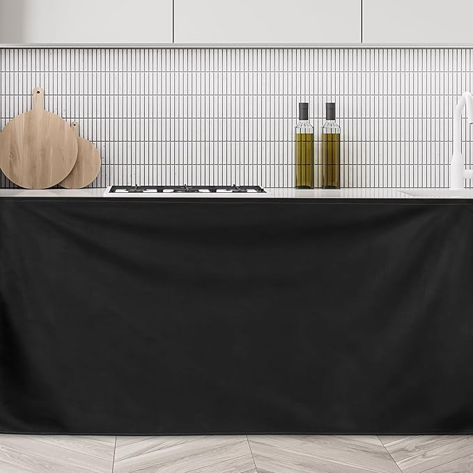 uxcell Cabinet Curtains, Dust Proof Privacy Drape Short Curtain, Hook & Loop Under The Desk Skirt for Kitchen Bathroom Closet Storage Room (51.1" W x 27.6" H, Black)