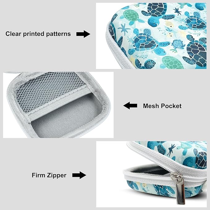 Earbud Case Headphone Organizer Ear Bud Case Portable EVA Carrying Box Storage Bag with Carabiner for AirPods Beats Bose Galaxy Buds 4/3/FE Data Cable Storage (Green Turtle)