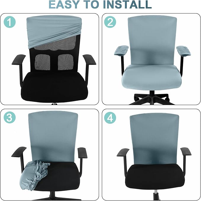Tallew 4 Pcs Office Chair Covers Set Computer Universal Protective Stretchable Chair Seat Covers Desk Armrest Cover Pads Office Cushion Backrest for Rotating(Regular,Smoke Gray)