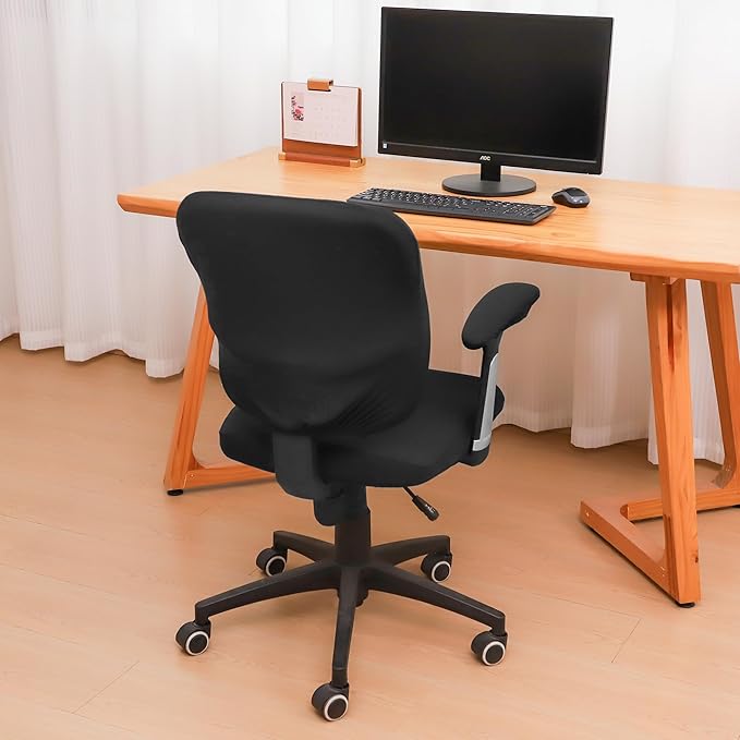 Office Chair 4 Pieces Seat and Back Cover with Armrest Covers Stretch Black Split Office Desk Chair Slipcovers Washable