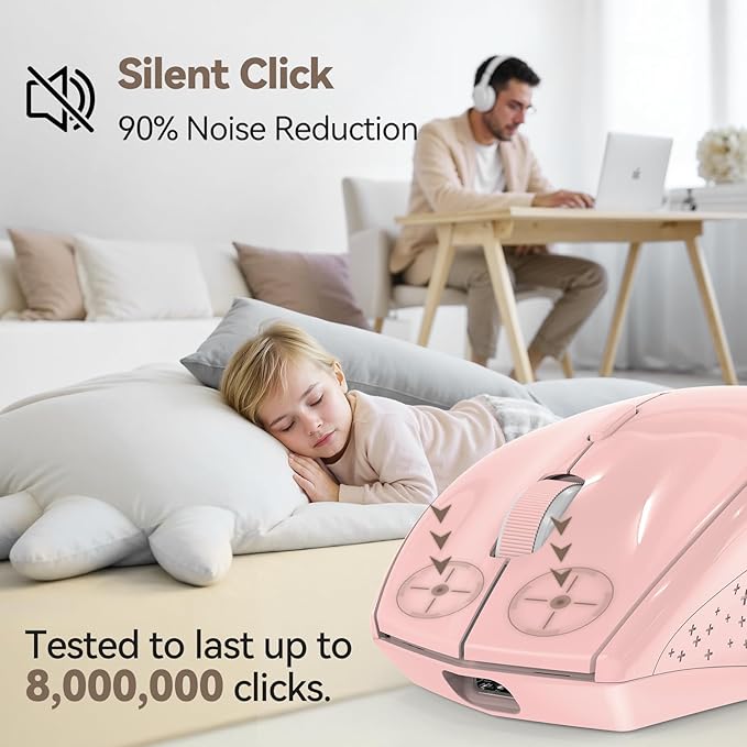 TECKNET Rechargeable Mouse with Jiggler, Plug & Play, 2.4G Connection with USB-C Adapter, Silent Mouse Quiet Click, 6400 DPI Ergonomic Mouse, Cordless Computer Mice for Laptop, Desktop, PC