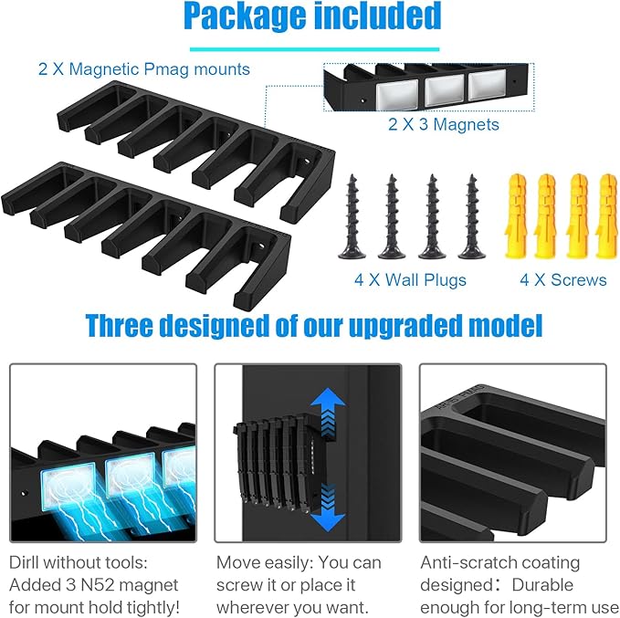 RUSFOL Solid ABS 6X Standard PMAG Wall Mount, Mag Holder, Home Magazine Storage Rack