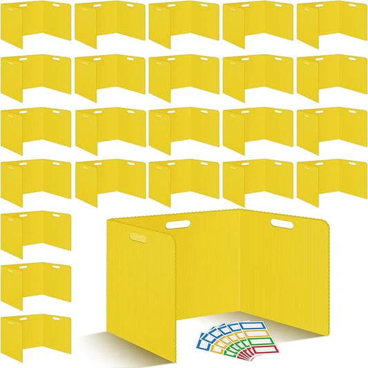 24 Pcs Desk Dividers for Students Classroom Plastic Privacy Folders Yellow Test Dividers for Students Desks Trifold Privacy Panel Partitions for School Teacher Supplies (24pcs Yellow)