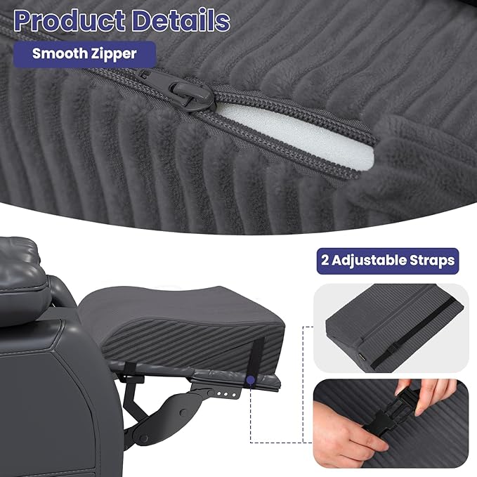 idee-home Recliner Leg Rest Cushion, Recliner Footrest Extender Pillow with Removable Corduroy Cover, 2 in 1 Foldable Ergonomic Foot Pillow Back & Lumbar Support Cushion for Bed Sofa Couch, Dark Grey