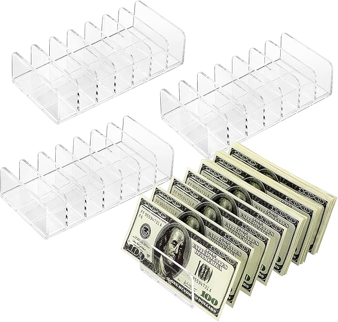 Hipiwe 4-Pack Plastic Eyeshadow Palette Makeup Organizer 7-Slot File Mail Organizer Clear Desktop Bill Divider Holder Cosmetic Accessories Storage Organizer for Cash Money, Paper Envelope,Vanity