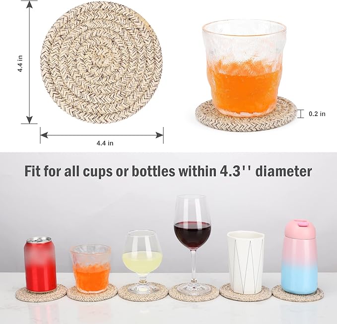 ABenkle Drink Coasters with Holder Set of 10, Cotton Woven Absorbent Coasters for Drinks, Minimalist Home Decor Coaster Set for Wooden Tabletop Protection Table, 4.3 inches