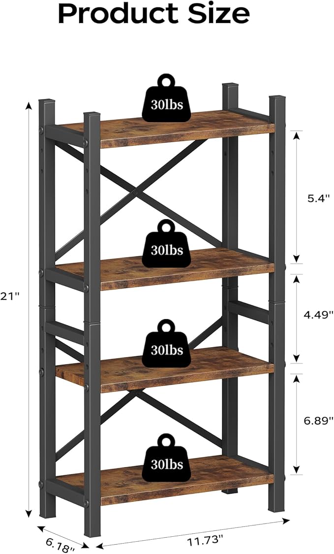 2-Pack Desktop Bookshelf, 4-Tier Stackable Narrow Bookcase, Adjustable Industrial Desk Organizer & Hutch - Rustic Brown Wood Desktop Book Organizer for Living Room, Bedroom & Home Office