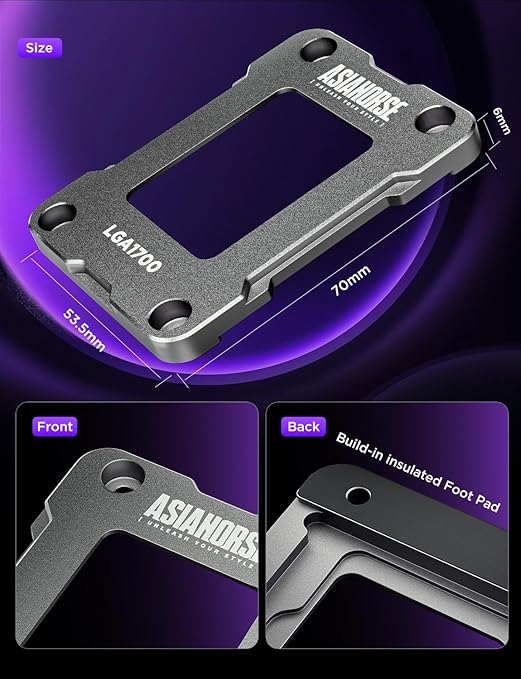 AsiaHorse LGA 1700 CPU Contact Frame, 100% Flush Anti-Bending Secure Frame for Intel CPU, High-Strength Metal Construction Compatible with H610/B660/Z690/Z790 Motherboards, Enhances Cooling Efficiency