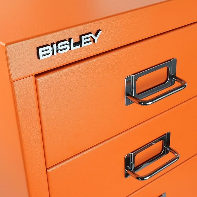 6-Drawer Steel MultiDrawer Cabinet - Bisley Orange, Chrome Pull Handles with Label Holders, Powder-Coated Steel, Removable Drawers, Fits Under Most Desks, Labels Included by Bisley