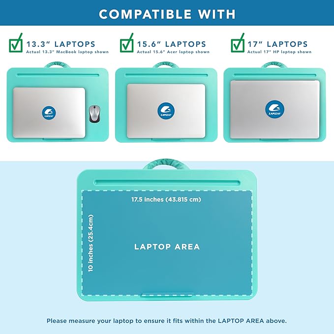 LAPGEAR Original Lap Desk – Fits Up to 17” Laptops – Aqua Sky – Style No. 45159