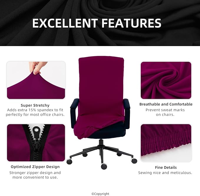 DIVA EN CAMINO DEC Stretch Office Chair Cover with Zipper, Soft Slipcover for Desk, Boss, or High Back Chair