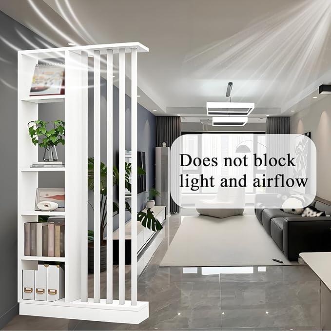 Room Divider with Shelves, Entrance Hall Partition Screen Column Floor to Ceiling - Freestanding Room Divider with Storage Shelf, Freestanding Decor for Bedroom (A White + White, 31.5in / 80cm)