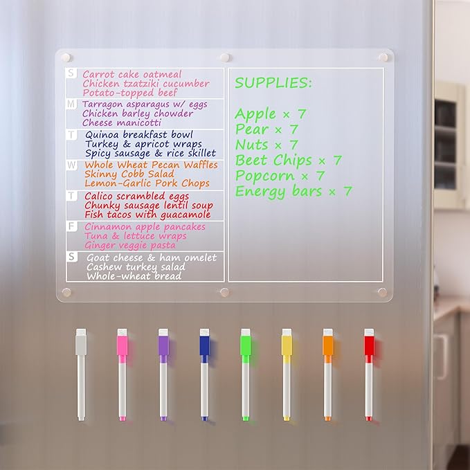 Neatsure Acrylic Magnetic Dry Erase Board for Fridge, Clear Whiteboard for Refrigerator, Notepad Memo to Do/Grocery List White Board, w/ 8 Colors Markers, 15 x 11